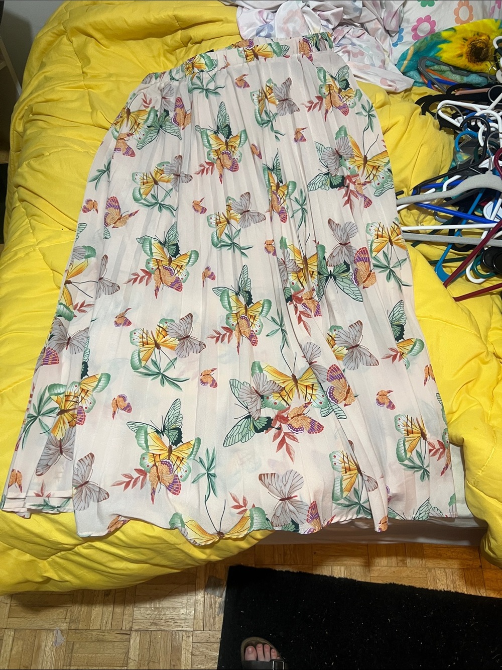 SHEIN Cream Maxi Skirt with Multicolor Butterfly Print